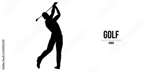 Abstract silhouette of a golf player on white background. Golfer man hits the ball. Vector illustration