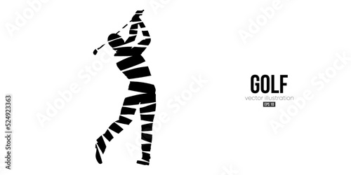 Abstract silhouette of a golf player on white background. Golfer man hits the ball. Vector illustration