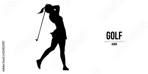 Abstract silhouette of a golf player on white background. Golfer woman hits the ball. Vector illustration