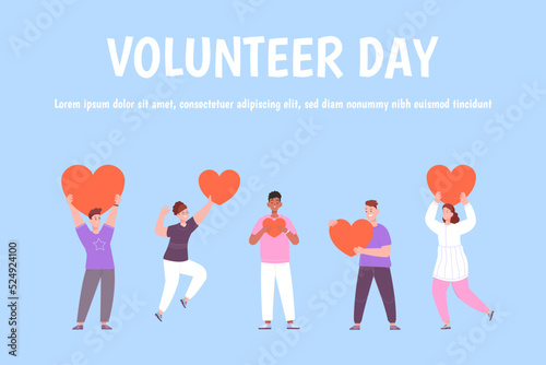 World volunteer day. Voluntary youth organization, donate service international charity ngo project solidarity community awareness world social help development vector illustration