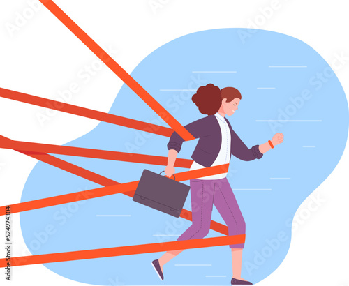 Gender limitation. Woman trying break discrimination barrier, social and financial inequality, bias on work respect job career female identity sexism symbol,vector illustration