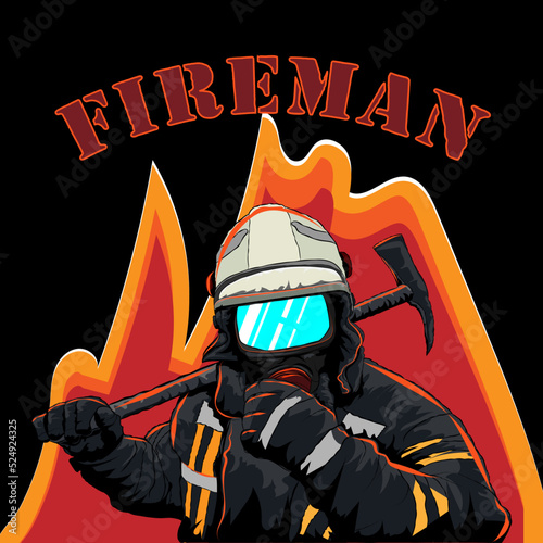 fireman, vector image on black background