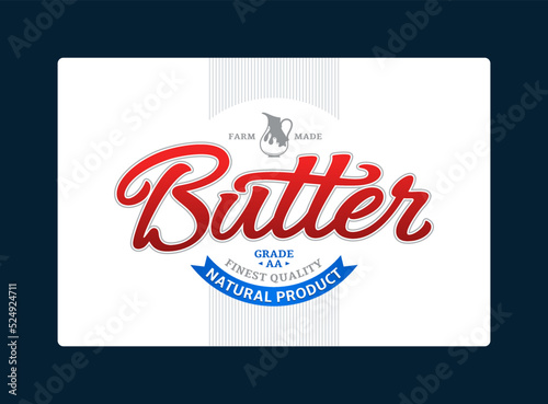 Vector butter packaging design, butter calligraphic logotype