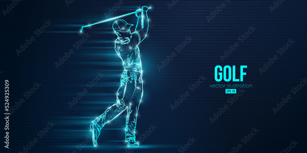 Abstract silhouette of a golf player on blue background. Golfer man hits the ball. Vector illustration