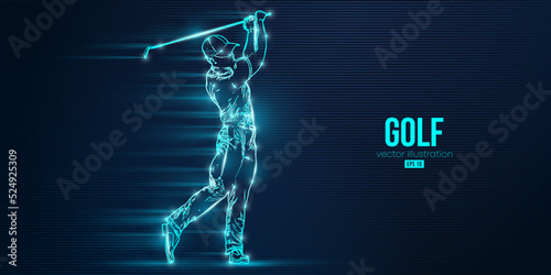 Abstract silhouette of a golf player on blue background. Golfer man hits the ball. Vector illustration