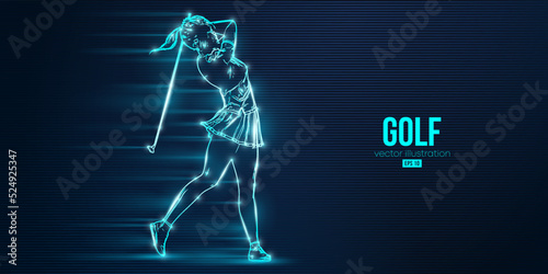 Abstract silhouette of a golf player on blue background. Golfer woman hits the ball. Vector illustration