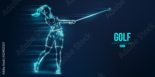 Abstract silhouette of a golf player on blue background. Golfer woman hits the ball. Vector illustration