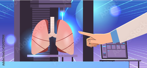 researcher hand pointing lungs model printed on 3d bio printer medical printing of human transplantation organ