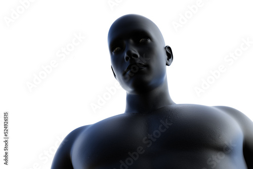 3D render. Portrait of a black bald man on a white background. 