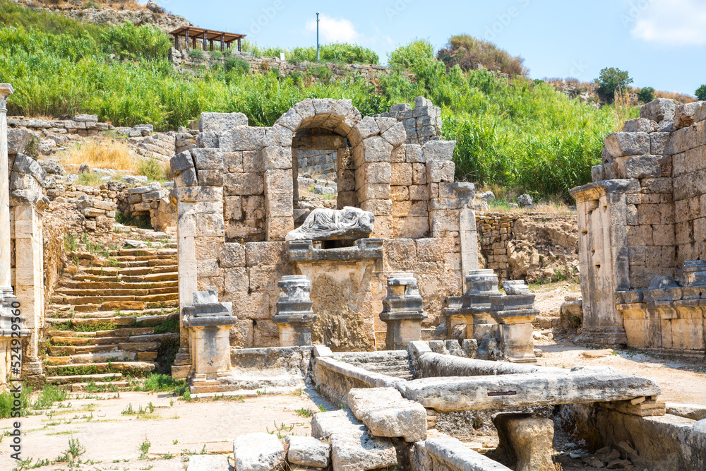 Naklejka premium Perge, Nymphaion or fountain from the period of the Emperor Hadrian. Greek colony from 7th century BC, conquered by Persians and Alexander the Great in 334 BC.