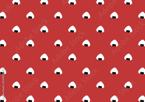 Onigiri pattern background. Onigiri vector. Onigiri on red background.