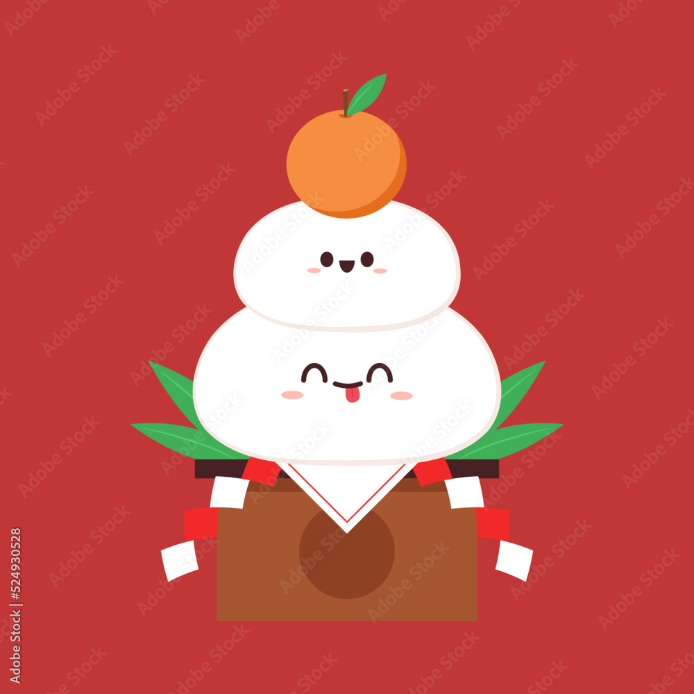 Japanese New Year Kagami Mochi Rice Cake. Illustration material Kagami mochi lucky charm simple vector. Kagami Mochi character or mascot. Japanese New Year Kagami Mochi Rice Cake. Illustration material Kagami mochi lucky charm simple vector. Kagami Mochi character or mascot.