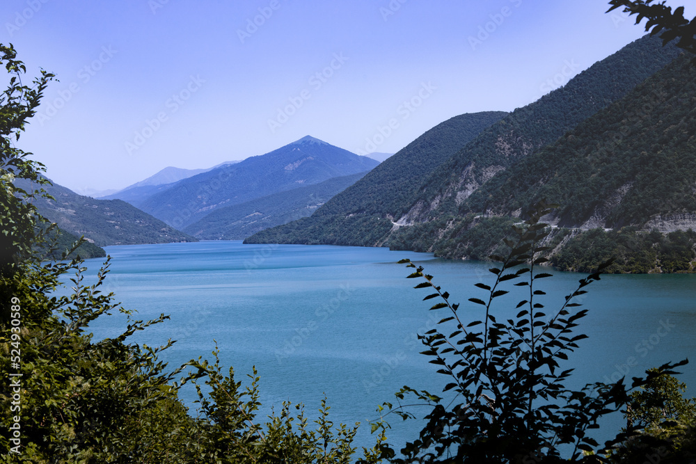 View of the Zhinvali Reservoir, a picturesque artificial reservoir in Georgia