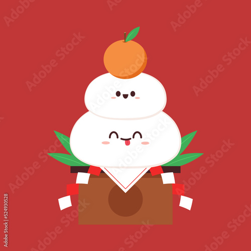 Japanese New Year Kagami Mochi Rice Cake. Illustration material Kagami mochi lucky charm simple vector. Kagami Mochi character or mascot.