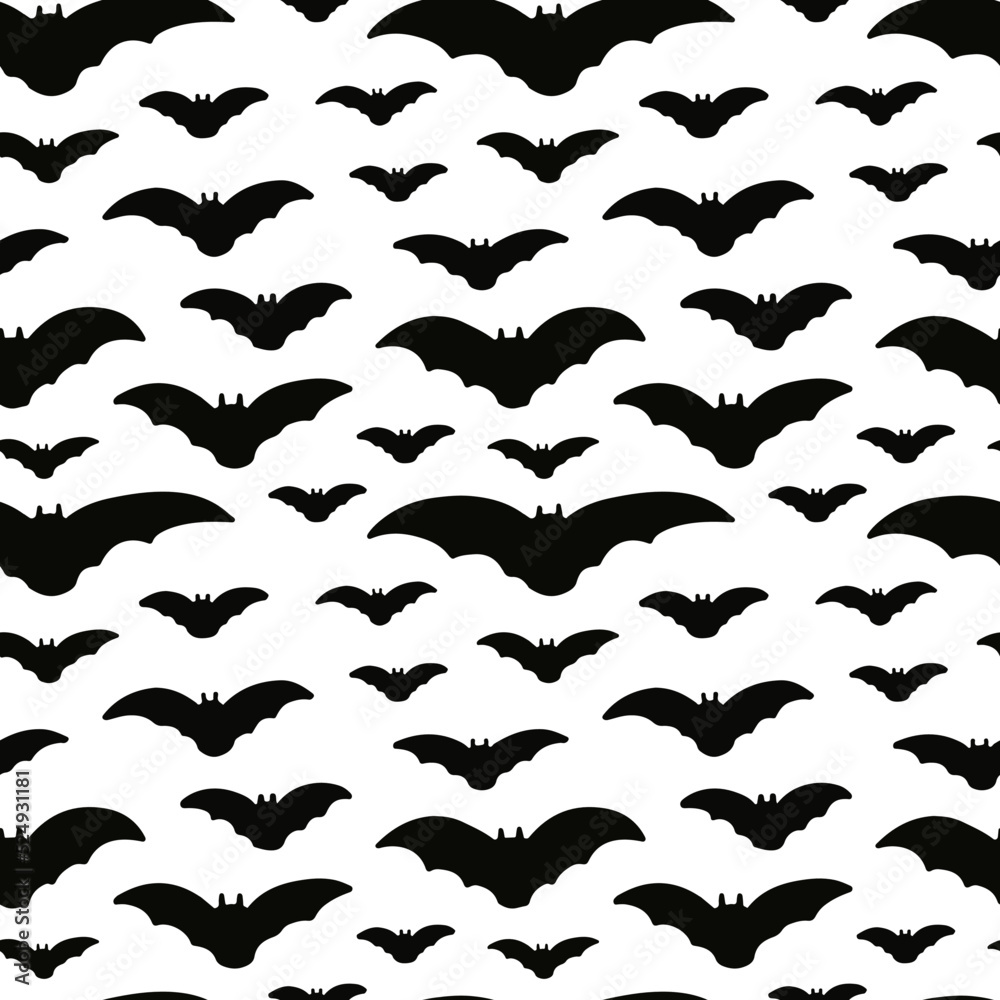 Black bats seamless pattern. Vector black bats silhouette pattern isolated Black bats seamless pattern. Vector black bats silhouette pattern isolated