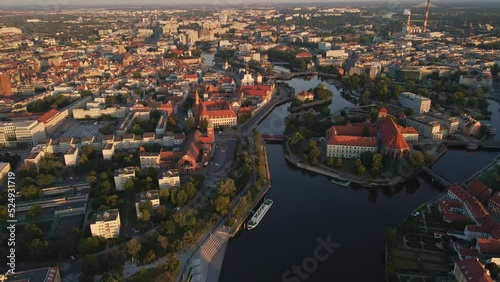 Wallpaper Mural Aerial view of Wroclaw city panorama, Poland. Cityscape of Wroclaw with Odra river view and historical architecture buildings, City life at sunrise Torontodigital.ca