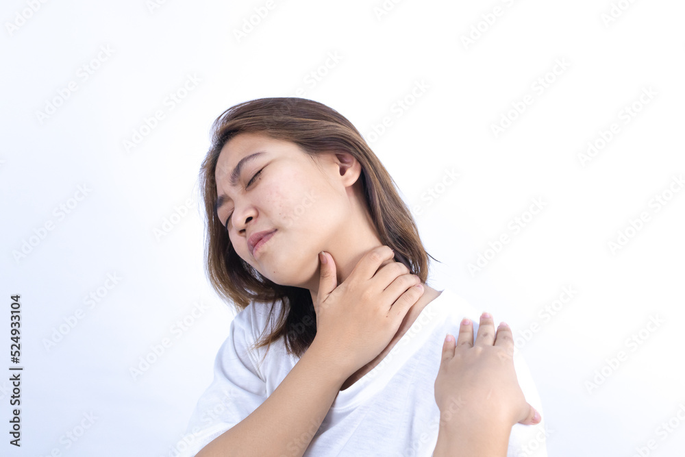 Asian woman has chronic neck pain, health problems. Asian woman has chronic neck pain, health problems.