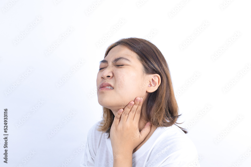 Asian woman jaw inflammation, health problem Asian woman jaw inflammation, health problem