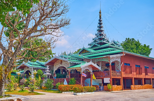 The Viharn of Wat Chong Kham Temple with pyathat roof, Mae Hong Son, Thailand photo