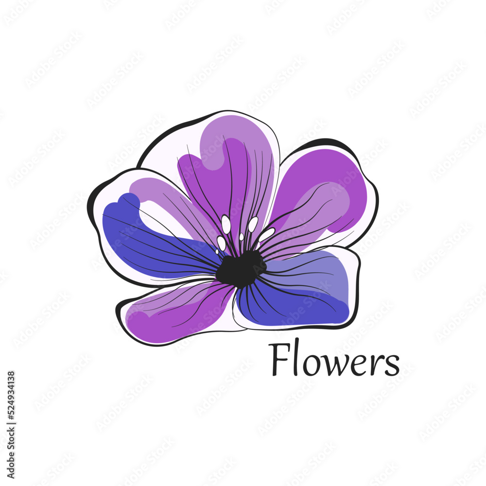 Vector illustration of flax flower. Inscription flowers. Isolated on white background. Vector illustration of flax flower. Inscription flowers. Isolated on white background.