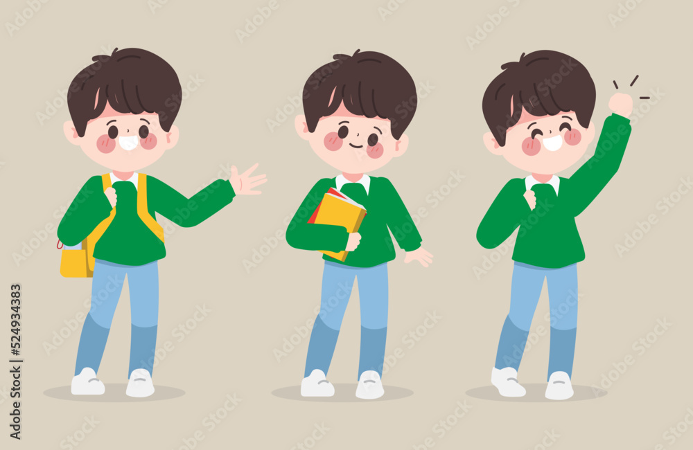 Cartoon hand drawn character boy student. Character vector student back to school design. Cartoon hand drawn character boy student. Character vector student back to school design.