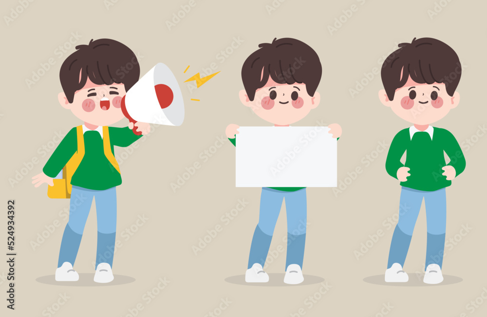Cartoon hand drawn character boy student. Character vector student back to school design. Cartoon hand drawn character boy student. Character vector student back to school design.