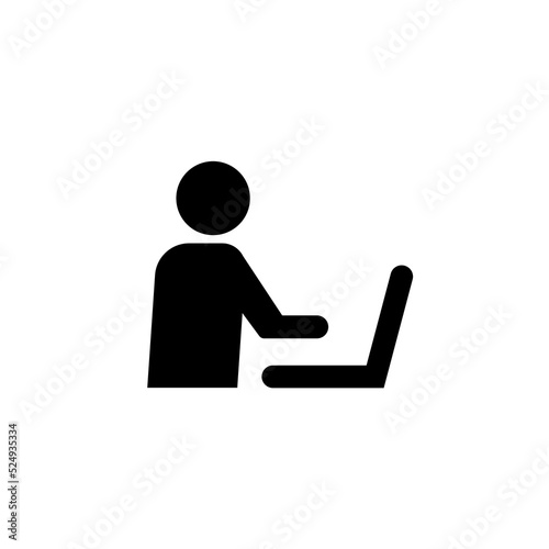 Work remote office desk icon. Work from home computer person workspace laptop vector space home designer icon.