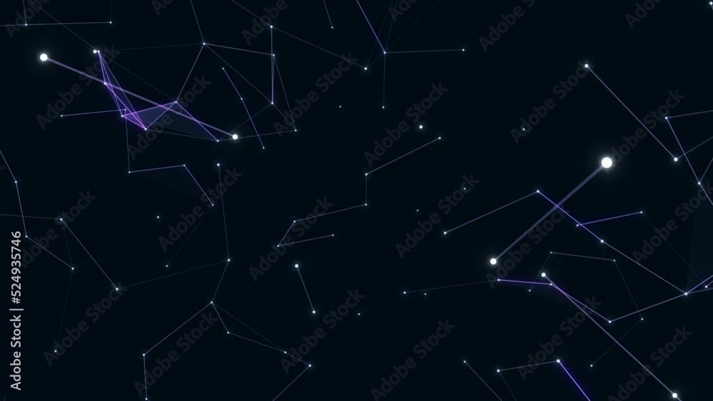 Animated glowing background. Movement of  constellations. Plexus of dots and lines in starry sky. Worldwide computer network. Screensaver, intro for technology, medicine, websites. 4k