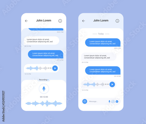 Voice message phone app screen voicemail call illustration. Audio wave voice note app screen background.