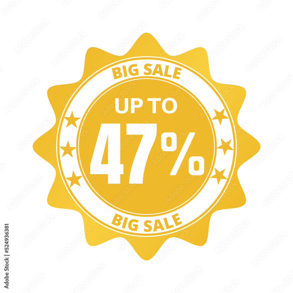 47% big sale discount all styles of sale in stores and online, special offer, voucher number tag vector illustration. Forty seven
