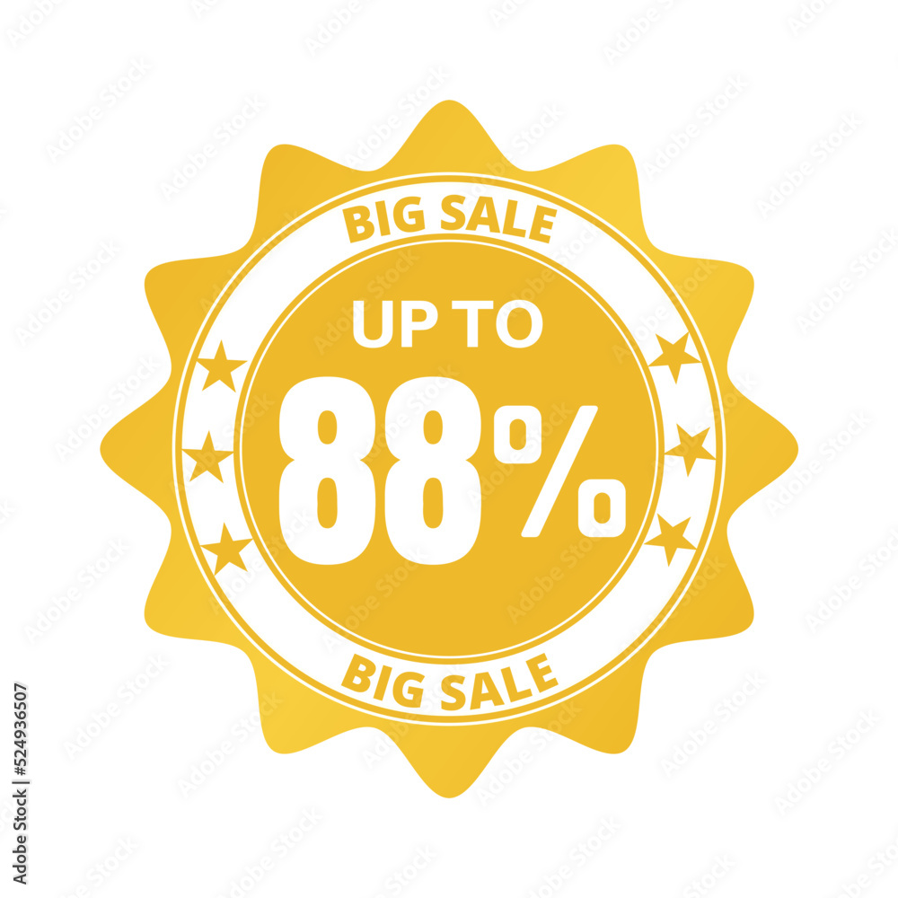 88% big sale discount all styles of sale in stores and online, special offer, voucher number tag vector illustration. Eighty-eight 