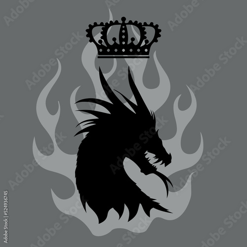 Quadro su tela Gothic poster of the black dragon on the backdrop of fire for the series House of the Dragon - prequel Game of Thrones