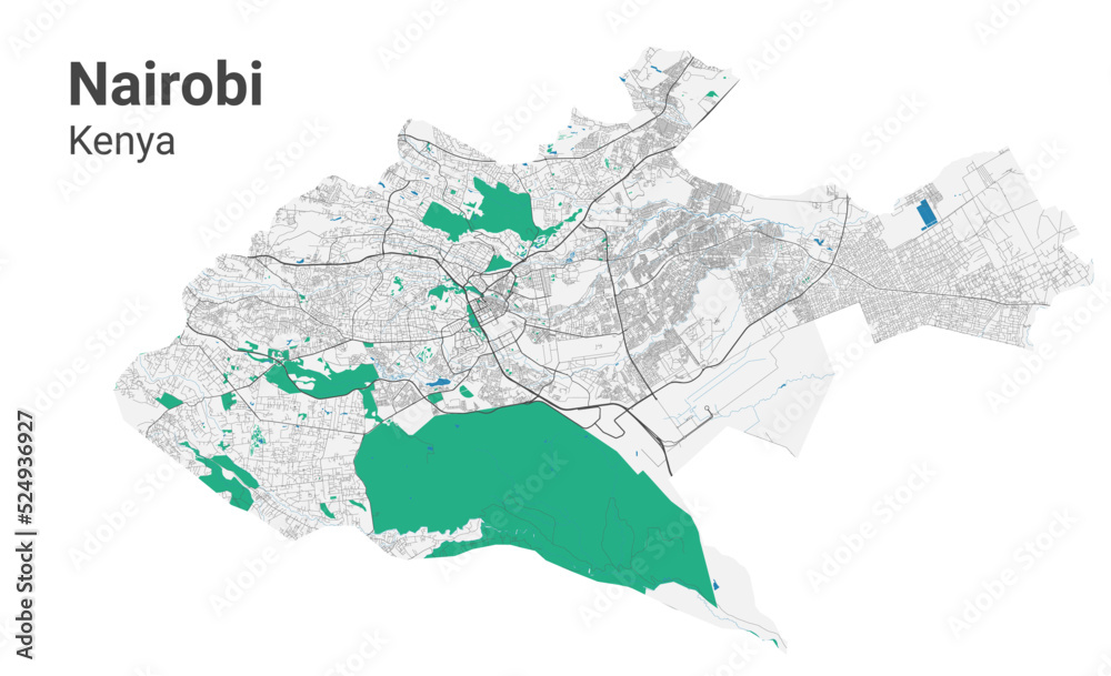 Nairobi vector map. Detailed map of Nairobi city administrative area ...