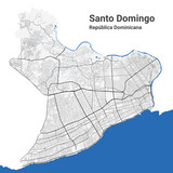 Santo Domingo vector map. Detailed map of Santo Domingo city administrative area. Cityscape panorama illustration. Road map with highways, streets, rivers.
