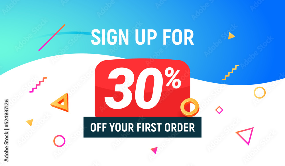 Coupon code discount 30 sign up advertising offer. Discount promotion tag flyer 30 percent off promo sale Coupon code discount 30 sign up advertising offer. Discount promotion tag flyer 30 percent off promo sale
