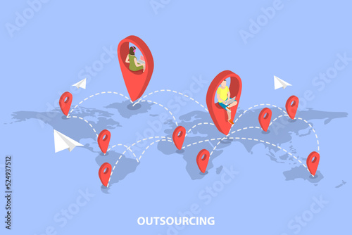 3D Isometric Flat Vector Conceptual Illustration of Outsourcing, Remote Workforce and Freelancers Recruiting