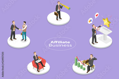 3D Isometric Flat Vector Conceptual Illustration of Affiliate Business, Referral Program and Partnership Agreement