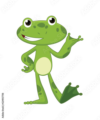 Cartoon frogs Funny cartoon frog. Little amphibia character standing and smiling on white background. Adorable froggy watching