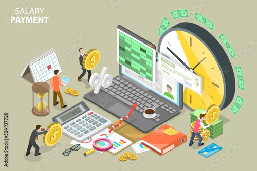 3D Isometric Flat Vector Conceptual Illustration of Salary Payment  Automated Payroll System