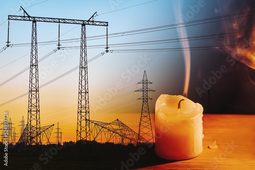 Fotografia Extinguished candle and power lines on background