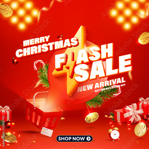 Christmas flash sale banner background template design for web or social media.