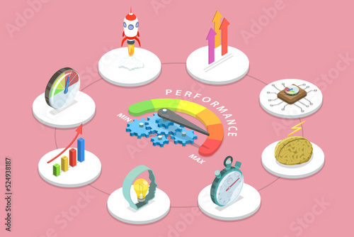3D Isometric Flat Vector Conceptual Illustration of Efficient Performance Management, Quality Control or Improvement