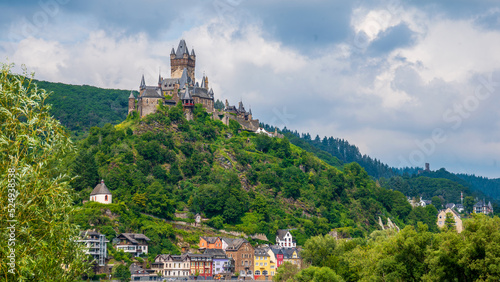 Cochem, Germany, view on the town and the Cochem (Reichsburg) castle above the Moselle river. photo