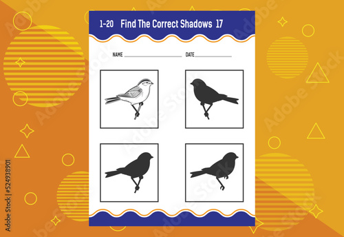 Find the correct shadow. Education developing worksheet. Matching game for kids.