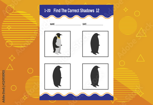 Find the correct shadow. Education developing worksheet. Matching game for kids.
