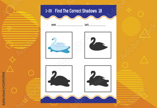 Find the correct shadow. Education developing worksheet. Matching game for kids.