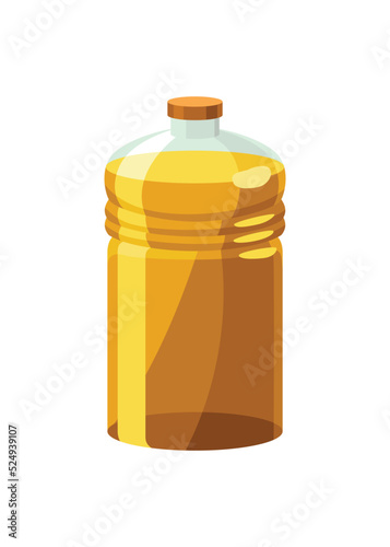 Vegetable oil bottle. Can with vitamin oil for cooking. Virgin organic healthy liquid product from seed. Isolated cartoon icon with sunflower product