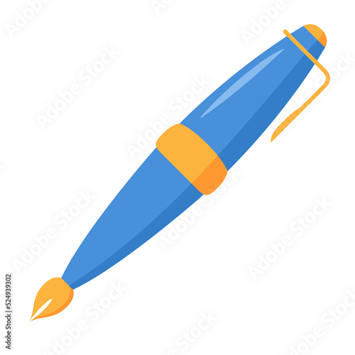 Vintage fountain pen.Ink pen.School supplies.Artist workplace. Isolated on white background.Vector flat illustration.