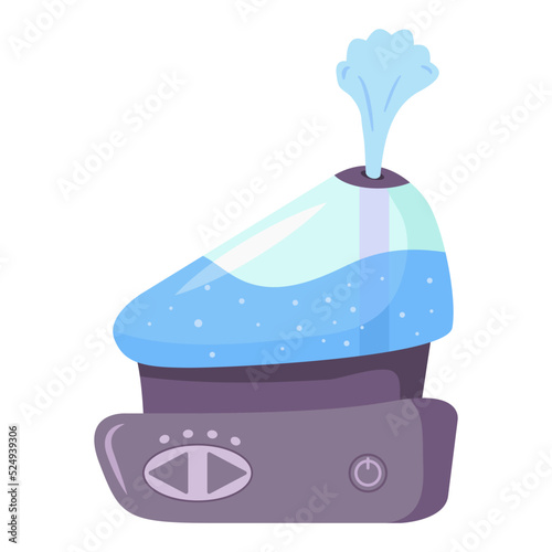 Humidifier distributes steam for home .Air diffuser.Device for humidifying.Purifier microclimate. Healthy air. Mist sprayer for indoor use.Isolated on a white background.