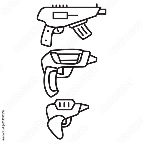 Futuristic weapon. Cartoon gun blaster.Laser pistol.Isolated on white background.Vector flat illustration.
